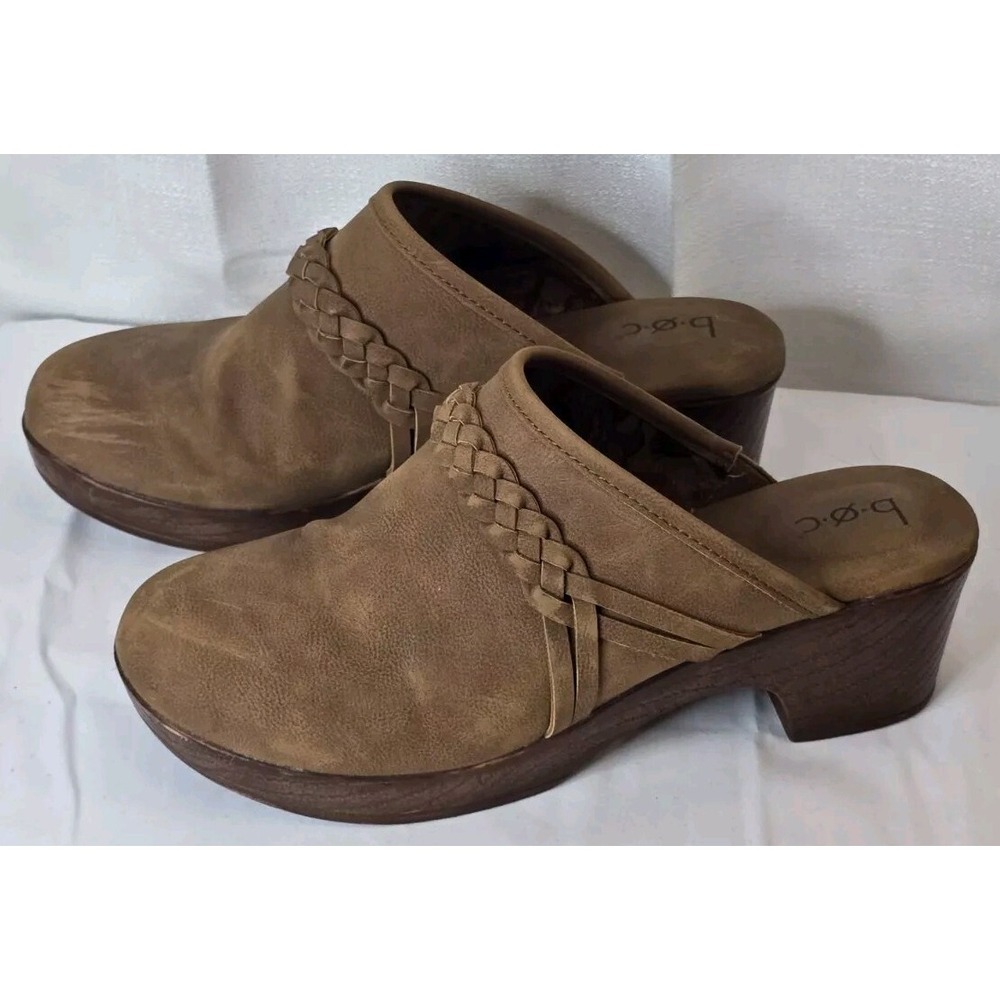 b.o.c. Born Concept Women Tan Braided Clog Mules Wood Grain Heel Size‎ 8M